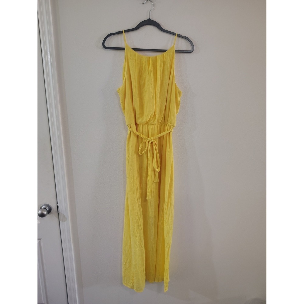 Tacera Yellow Sleeveless Maxi Dress Womens Large Elastic Waist Belted Summer